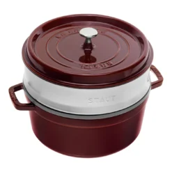 Staub Cocotte Mit Dämpfeinsatz 26 Cm, Rund, Grenadine-Rot, Gusseisen