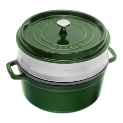 Staub Cocotte Mit Dämpfeinsatz 26 Cm, Rund, Basilikum-Grün, Gusseisen