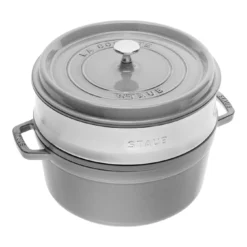 Staub Cocotte Mit Dämpfeinsatz 26 Cm, Rund, Graphit-Grau, Gusseisen